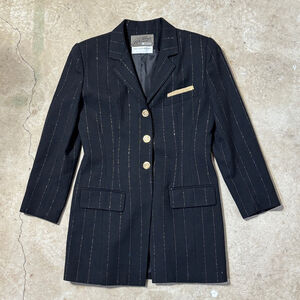 Rickie Freeman Teri Jon Blazer Women’s Size 4 Black Gold Pinstripe Wool Buttons
